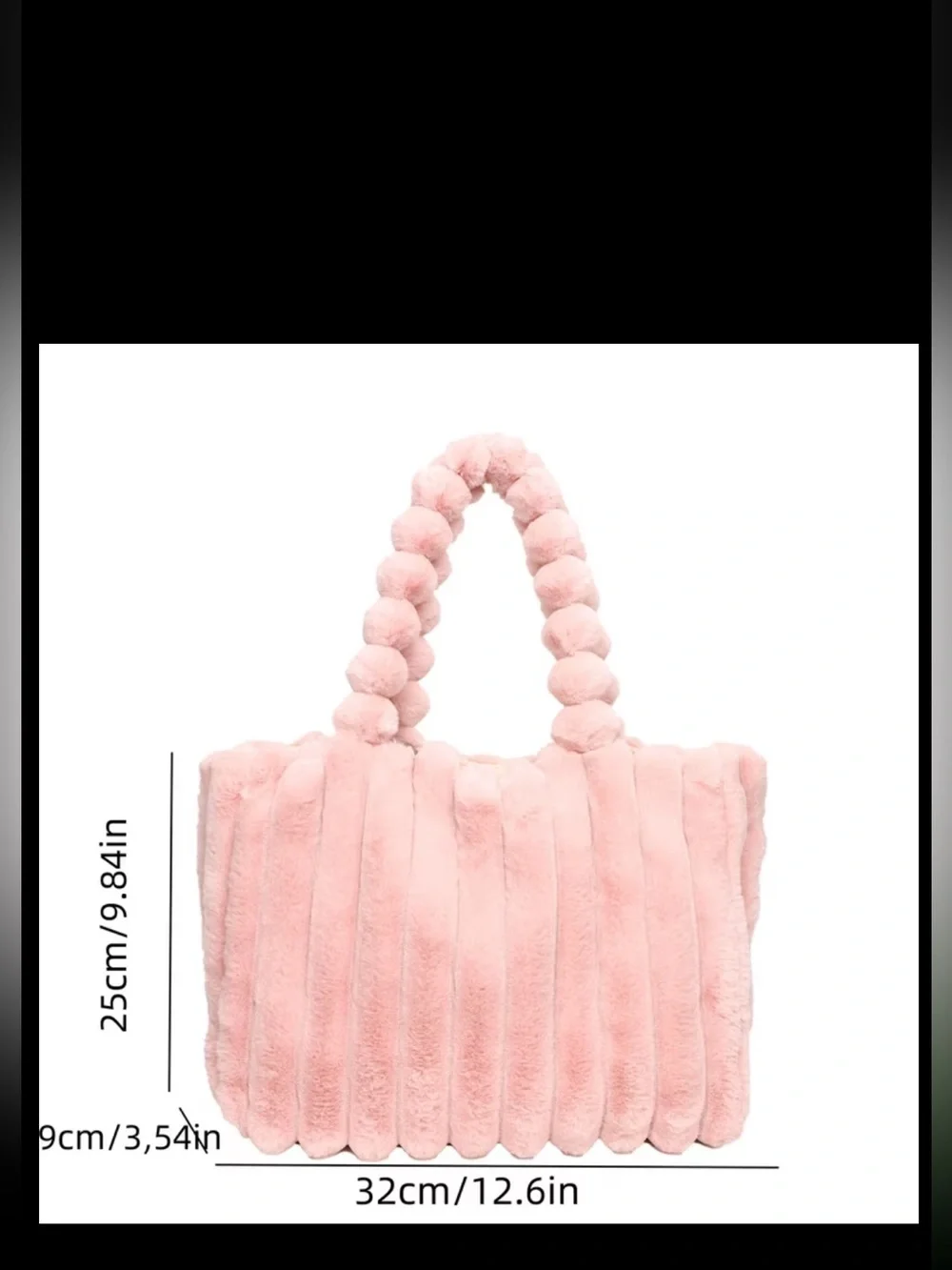 Plush Faux Fur Tote Bag in white- Soft Handle Carryall